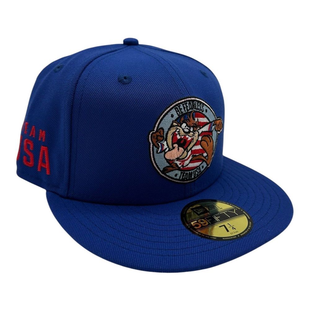 New Era 59Fifty Team USA x Taz Hat Cap 7 1/4 Blue Fitted Looney Tunes Fearless‎
